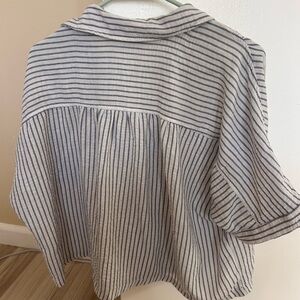 Max Studio Navy and White Striped Blouse